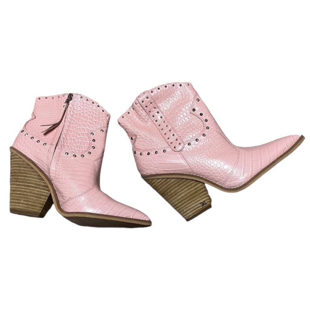 Sam Edelman Pink Cowboy Leather Croc Embossed Iris Western Boot